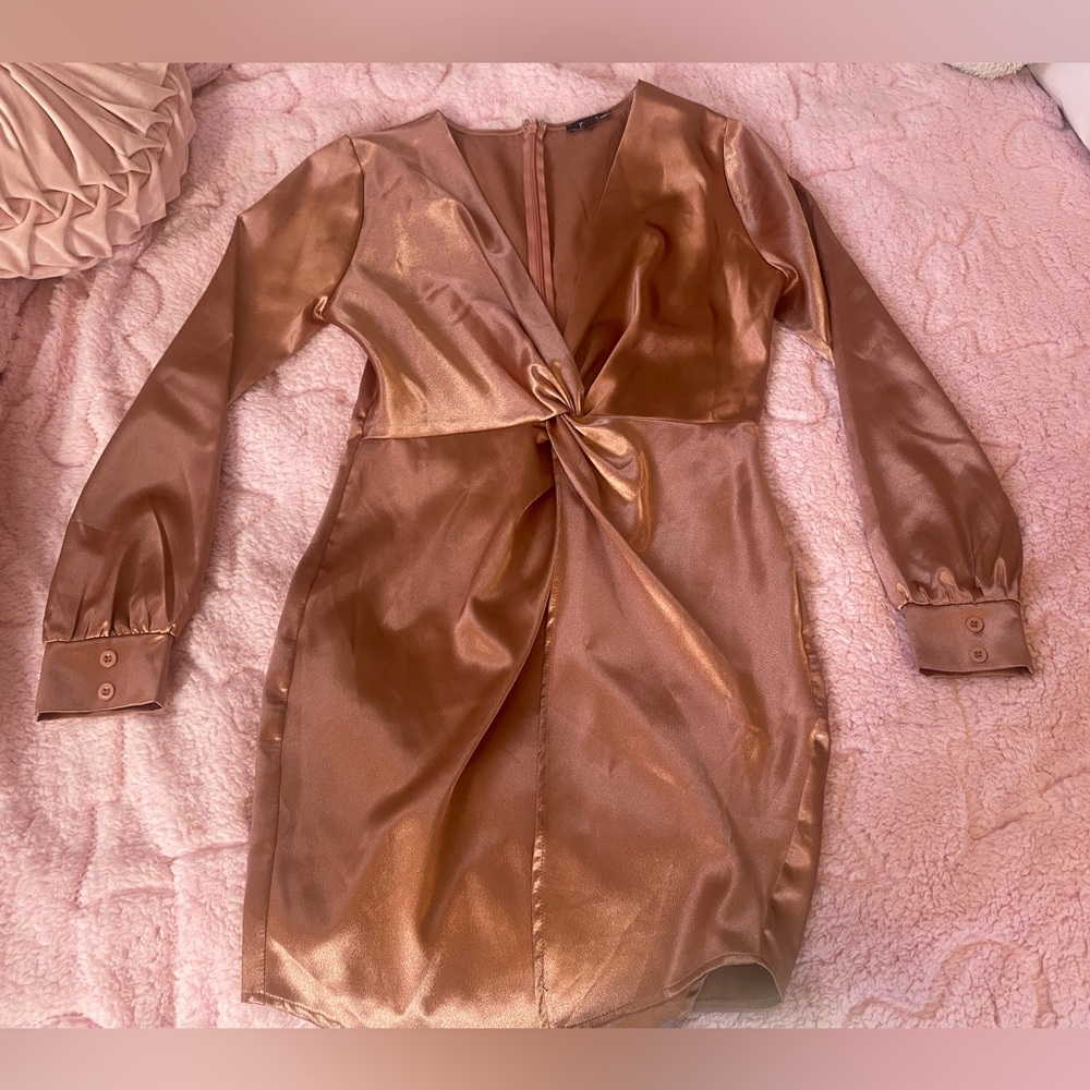 Privy Satin Rose Pink Long Sleeve Dress
